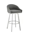 Armen Living Eleanor 30in Swivel Bar Stool In Gray,brushed Stainless Steel