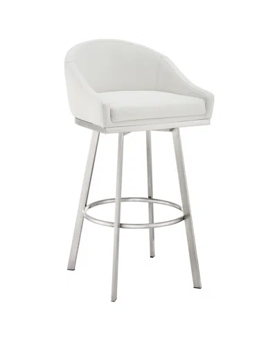 Armen Living Eleanor 26" Swivel Counter Stool In Brushed Stainless Steel With Faux Leather In White,brushed Stainless Steel