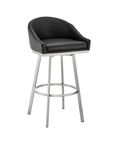 Armen Living Eleanor 30" Swivel Bar Stool In Brushed Stainless Steel With Faux Leather In Black,brushed Stainless Steel