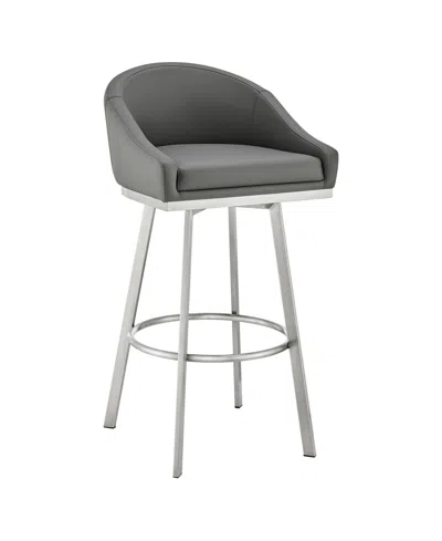 Armen Living Eleanor 30" Swivel Bar Stool In Brushed Stainless Steel With Faux Leather In Gray,brushed Stainless Steel