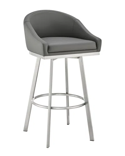 Armen Living Eleanor 30in Swivel Bar Stool In Gray,brushed Stainless Steel