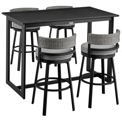 Armen Living Encinitas Outdoor 5-piece Bar Table Set In Aluminum With Grey Cushions