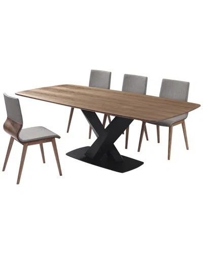 Armen Living Everett Mid-century Walnut Wood 5pc Dining Set