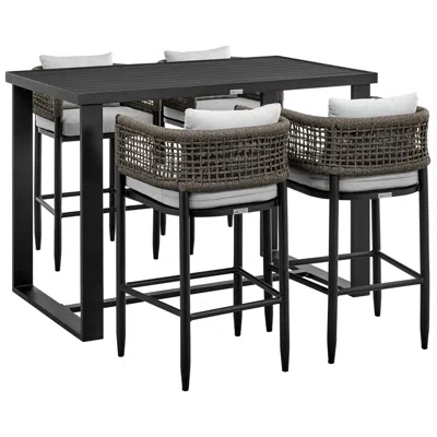 Armen Living Felicia Outdoor 5-piece Bar Table Set In Aluminum With Rope And Cushions