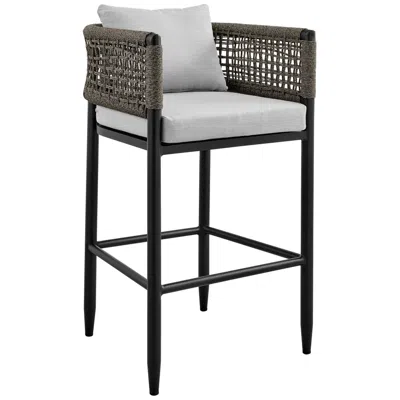 Armen Living Felicia Outdoor Counter Height Bar Stool In Aluminum With Rope And Cushions