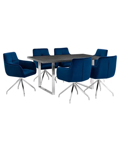 Armen Living Fenton And Blue Noah 7pc Modern Rectangular Dining Set In Metallic