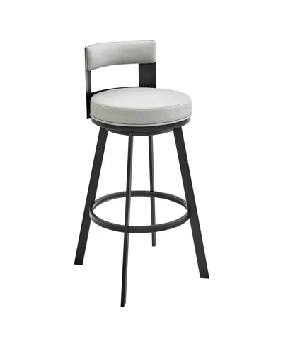 Armen Living Flynn 26" Swivel Counter Stool In Metal With Light Faux Leather In Light Gray,black