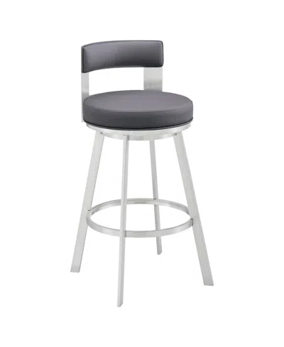 Armen Living Flynn 26" Swivel Counter Stool In Silver Metal With Faux Leather In Gray,silver