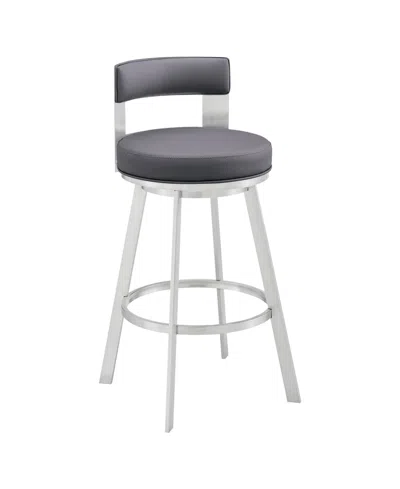 Armen Living Flynn 30" Swivel Bar Stool In Silver Metal With Faux Leather In Gray,silver