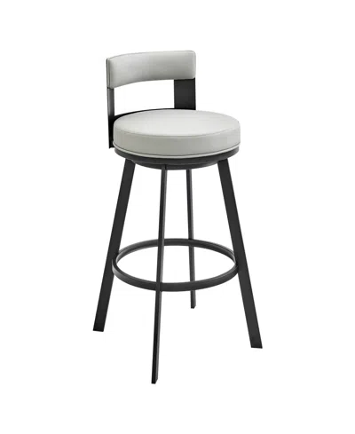 Armen Living Flynn 30" Swivel Bar Stool In Silver Metal With Faux Leather In Light Gray,black