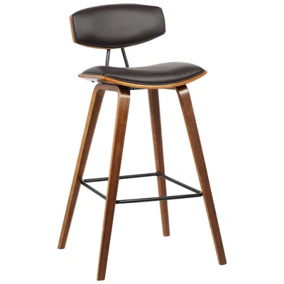 Armen Living Fox 25.5 In. Barstool In Walnut Finish With Brown Faux Leather
