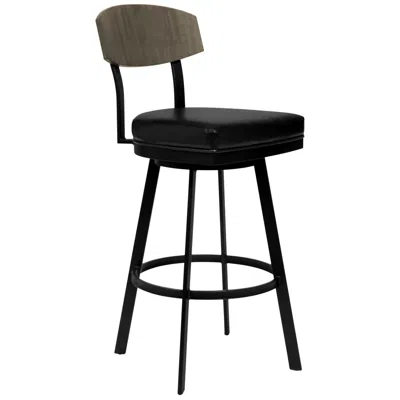 Armen Living Frisco 30 In. Barstool In Black Faux Leather And Matte Black Finish