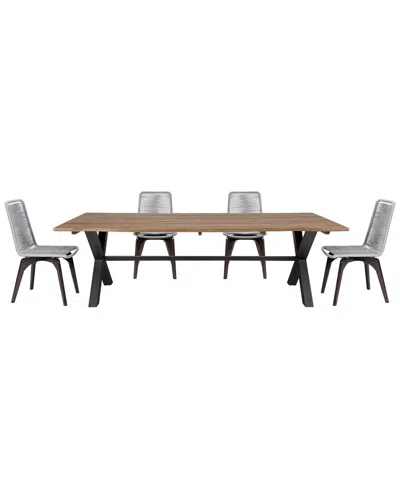 Armen Living Glendora Island Outdoor Patio 5 Piece Live Edge Di In Brown