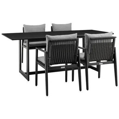 Armen Living Grand Outdoor 5-piece Dining Table Set In Aluminum With Grey Cushions In Gray