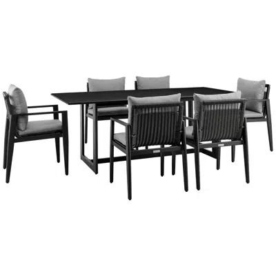 Armen Living Grand Outdoor 7-piece Dining Table Set In Aluminum With Grey Cushions In Gray
