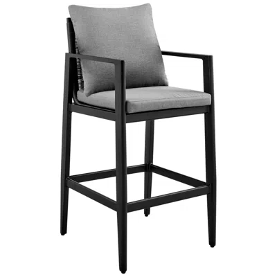 Armen Living Grand Outdoor Patio Counter Height Bar Stool In Aluminum With Cushions