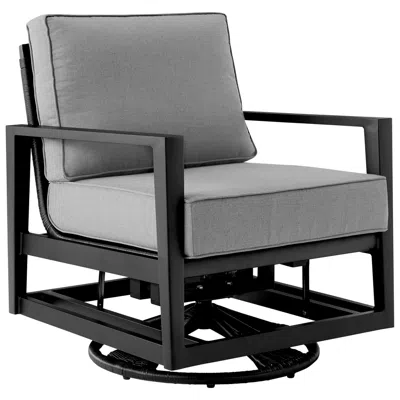 Armen Living Grand Outdoor Swivel Glider Chair In Black Aluminum With Dark Gray Cushions