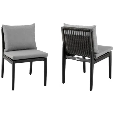 Armen Living Grand Set Of 2 Outdoor Patio Dining Chairs In Aluminum With Grey Cushions