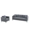 Armen Living Heritage 2pc Fabric Upholstered Sofa & Chair Set In Gray