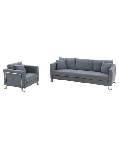 Armen Living Heritage 2pc Fabric Upholstered Sofa & Chair Set In Gray
