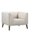 Armen Living Hudson 39" Linen And Walnut Legs In Mid-century Button-tufted Chair In Beige