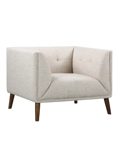 Armen Living Hudson 39" Linen And Walnut Legs In Mid-century Button-tufted Chair In Beige