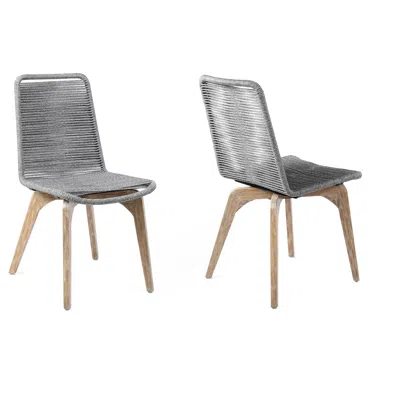 Armen Living Island Set Of 2 Outdoor Light Eucalyptus Wood And Rope Dining Chairs In Gray