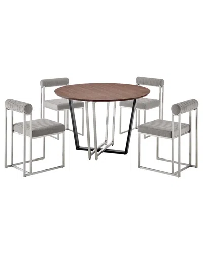 Armen Living Joana Anastasia 5pc Round Walnut Dining Table Set In Multi