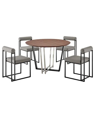 Armen Living Joana Anastasia 5pc Round Walnut Dining Table Set In Multi