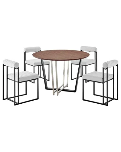 Armen Living Joana Anastasia 5pc Round Walnut Dining Table Set In Brown