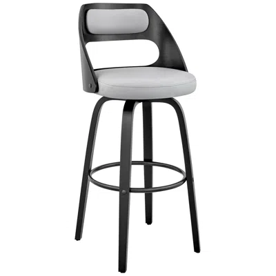 Armen Living Julius 26 In. Barstool In Black Finish With Gray Faux Leather