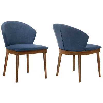 Armen Living Juno Walnut Wood Dining Side Chairs In Blue