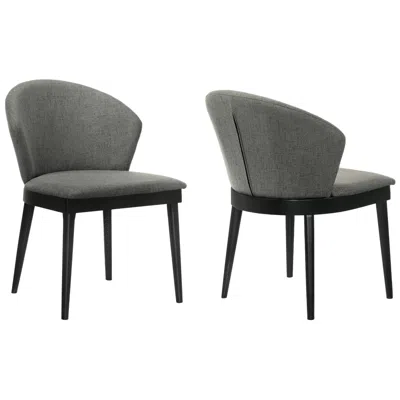 Armen Living Juno Set Of 2 Dining Side Chairs In Charcoal Fabric And Black Wood