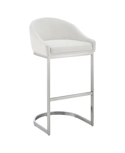 Armen Living Katherine 26" Counter Stool In Brushed Stainless Steel With Faux Leather In White,brushed Stainless Steel