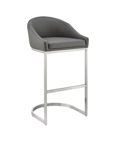 Armen Living Katherine 30" Bar Stool In Brushed Stainless Steel With Faux Leather In Gray,brushed Stainless Steel