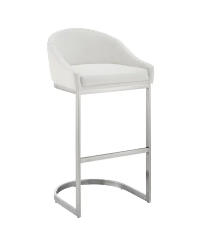 Armen Living Katherine 30" Bar Stool In Brushed Stainless Steel With Faux Leather In White,brushed Stainless Steel