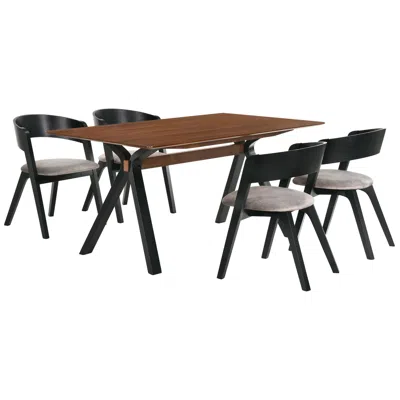 Armen Living Laredo And Jackie 5 Pc Rectangular Dining Set In Black Walnut, Rubberwood