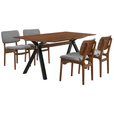 Armen Living Laredo And Lima 5 Pc Rectangular Dining Set In Black Walnut, Rubberwood In Brown