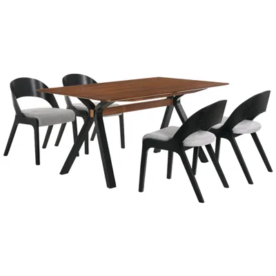 Armen Living Laredo And Polly 5 Pc Rectangular Dining Set In Black Walnut, Rubberwood