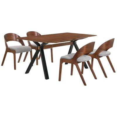 Armen Living Laredo And Polly 5 Pc Rectangular Dining Set In Black Walnut, Rubberwood In Brown