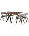 Armen Living Laredo And Rowan 5pc Walnut Rectangular Dining Set In Gray