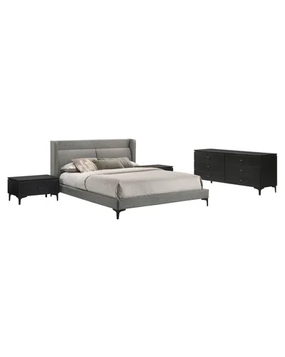 Armen Living Legend 4pc Fabric Queen Platform Bedroom Set With Dresser & Nightstands In Brown