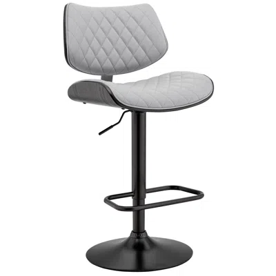 Armen Living Leland Adjustable Barstool In Black Finish With Gray Faux Leather