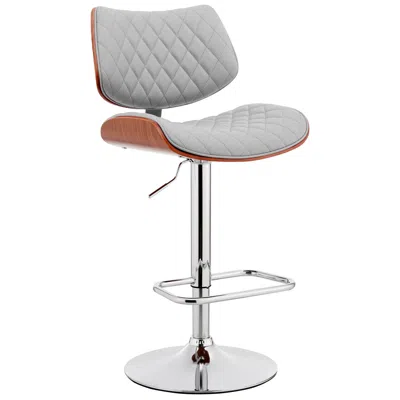 Armen Living Leland Adjustable Barstool In Chrome Finish With Gray Faux Leather
