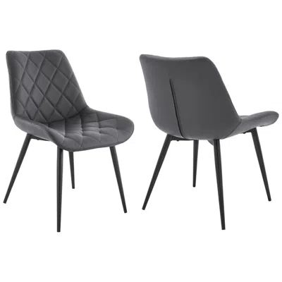 Armen Living Loralie Set Of 2 Dining Chairs In Gray Faux Leather And Black Metal