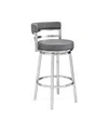 Armen Living Madrid 26" Counter Height Swivel Gray Artificial Leather And Brushed Stainless Steel Bar Stool In Gray