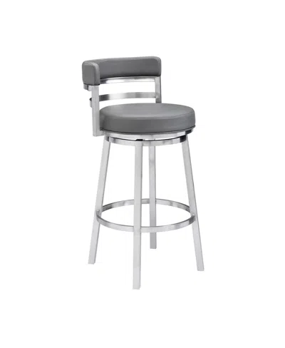 Armen Living Madrid 26" Counter Height Swivel Gray Artificial Leather And Brushed Stainless Steel Bar Stool
