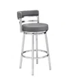 Armen Living Madrid 30" Bar Height Swivel Gray Artificial Leather And Brushed Stainless Steel Bar Stool In Gray