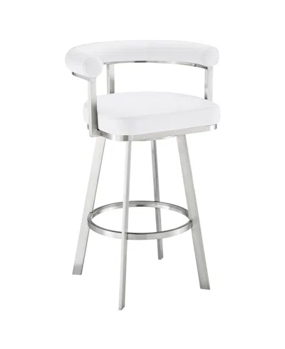 Armen Living Magnolia 26" Swivel Counter Stool In Brushed Stainless Steel With Faux Leather In White,brushed Stainless Steel