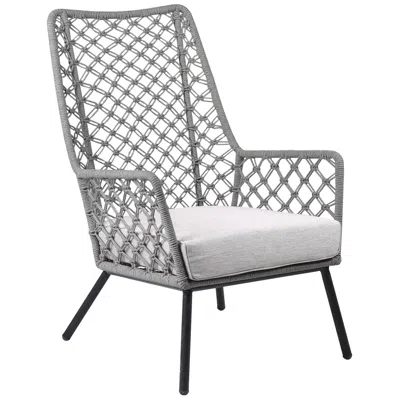 Armen Living Marco Indoor Outdoor Lounge Chair In Steel With Grey Rope And Grey Cushion